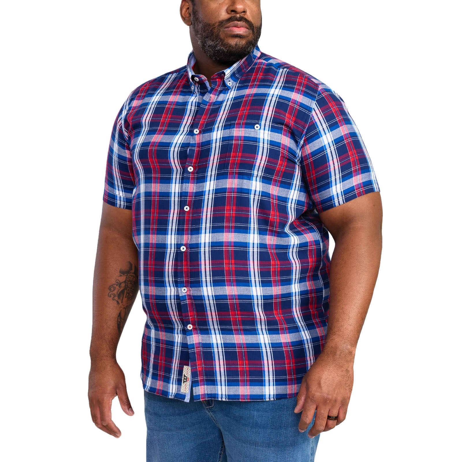 D555 Mens Portland Big Tall Short Sleeve Check Shirt Blue/Red