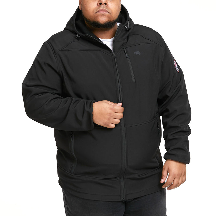 HOODED WATER REPELLENT SOFT SHELL JACKET - Black