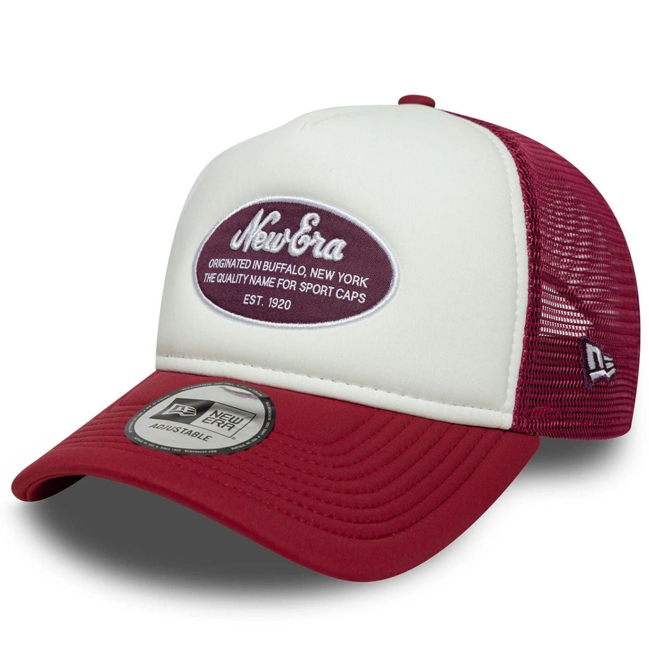 New Era Mens 9FORTY Oval Foam Patch Trucker Cap Dark Red OSFM