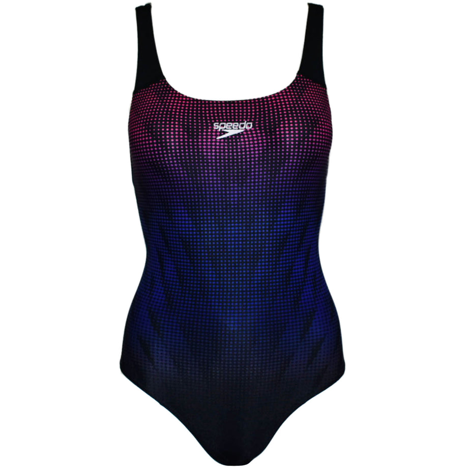 Speedo Womens Digital Placement Powerback Swimming Costume Black