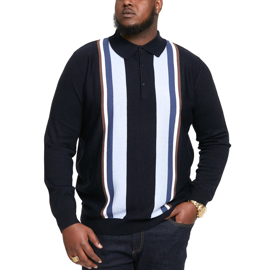 D555 Mens Darley Big Tall Long Sleeve Knitted Polo Shirt Navy