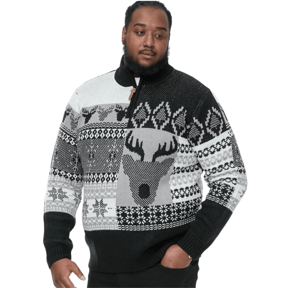 D555 Mens Icicle Big Tall Half Zip Festive Christmas Jumper Avenue 85