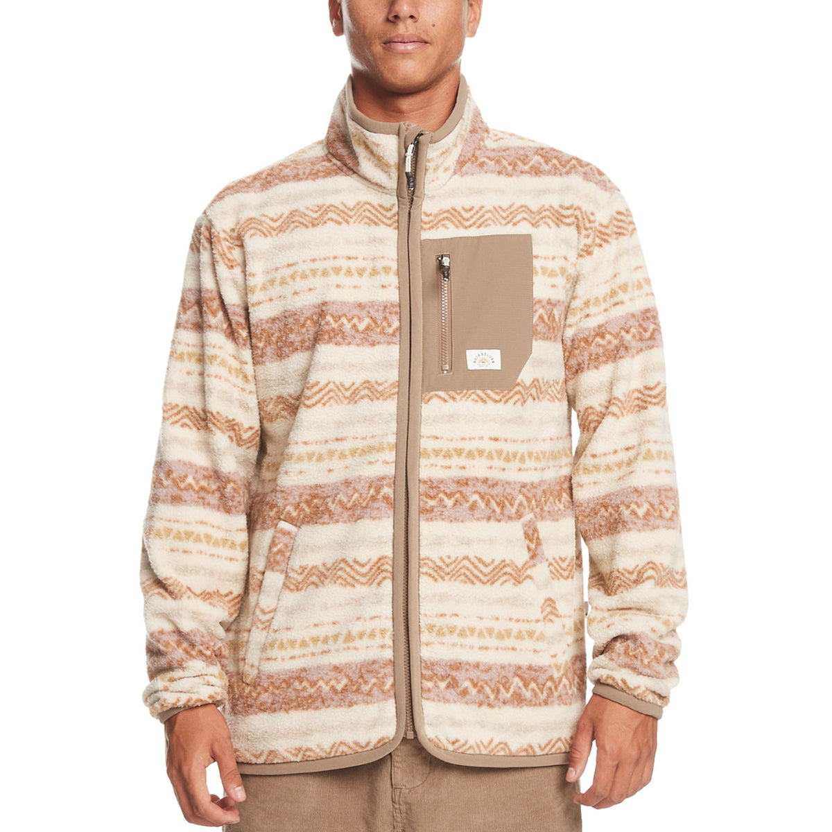 Quiksilver Mens Clean Coasts Patterned Full Zip Fleece Jacket - Birch ...