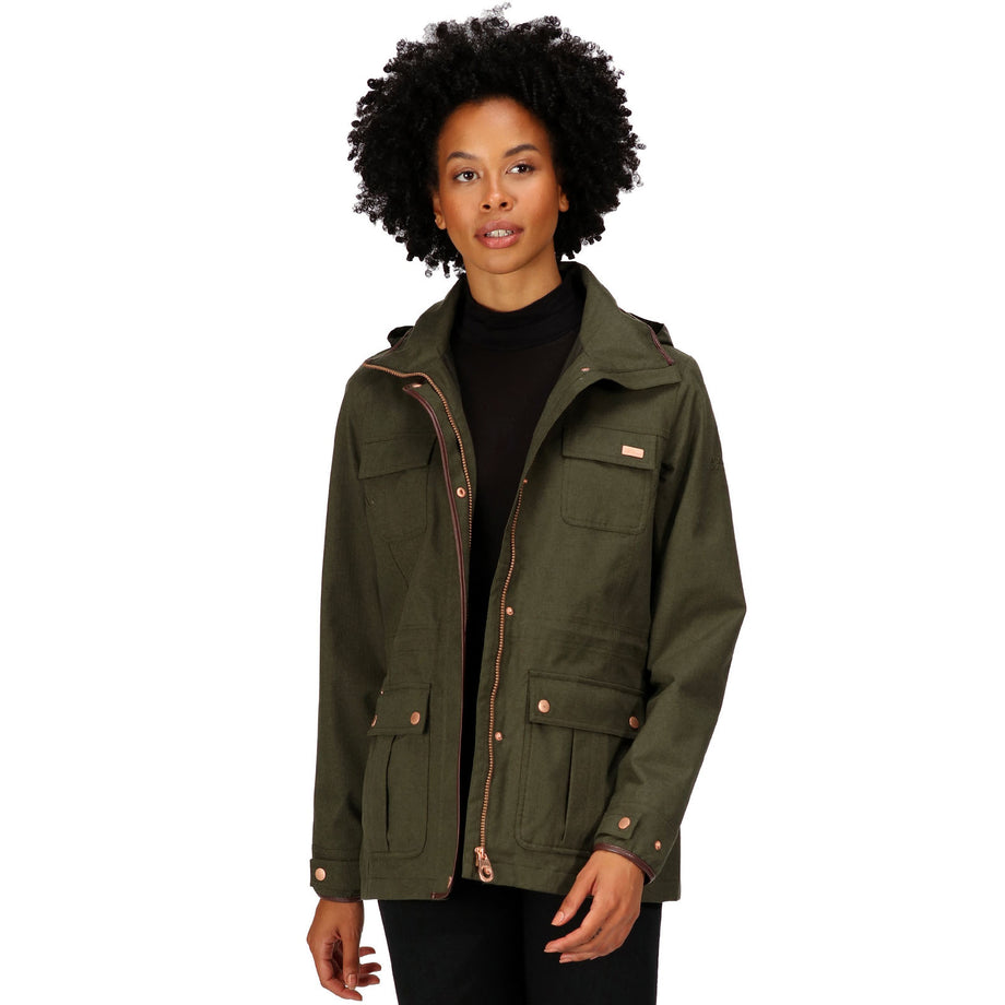 Regatta Womens Alixa Waterproof High Collar Jacket Dark Khaki Avenue 85