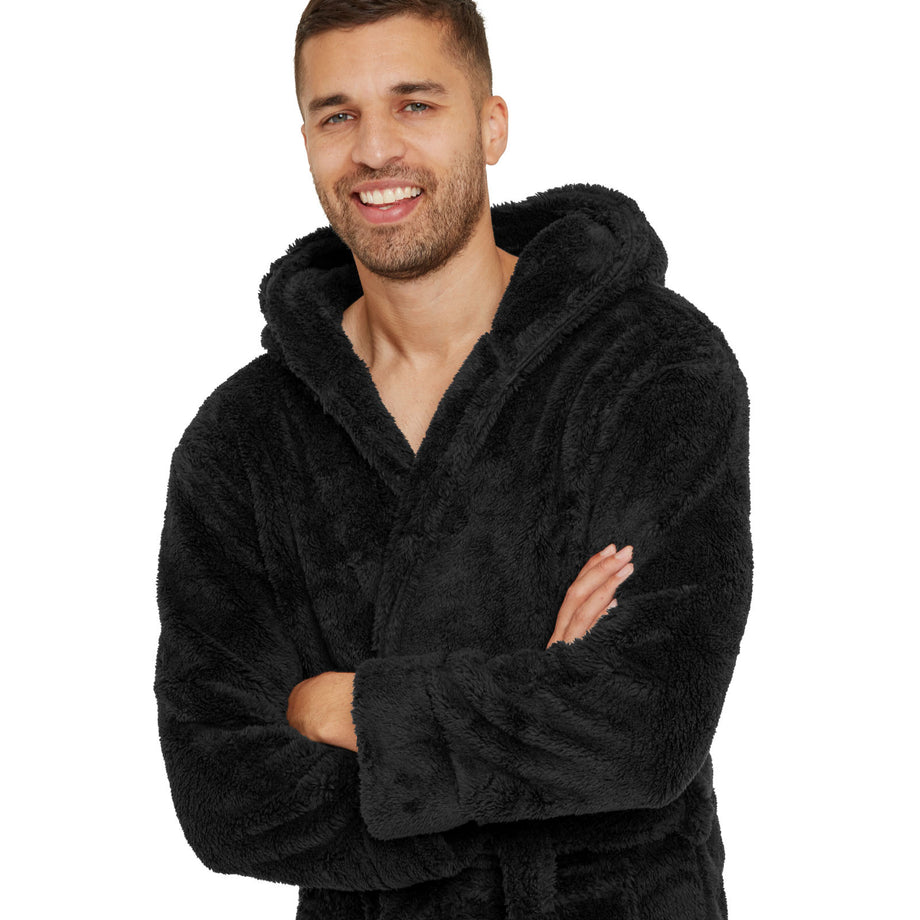 Mens black fluffy dressing on sale gown