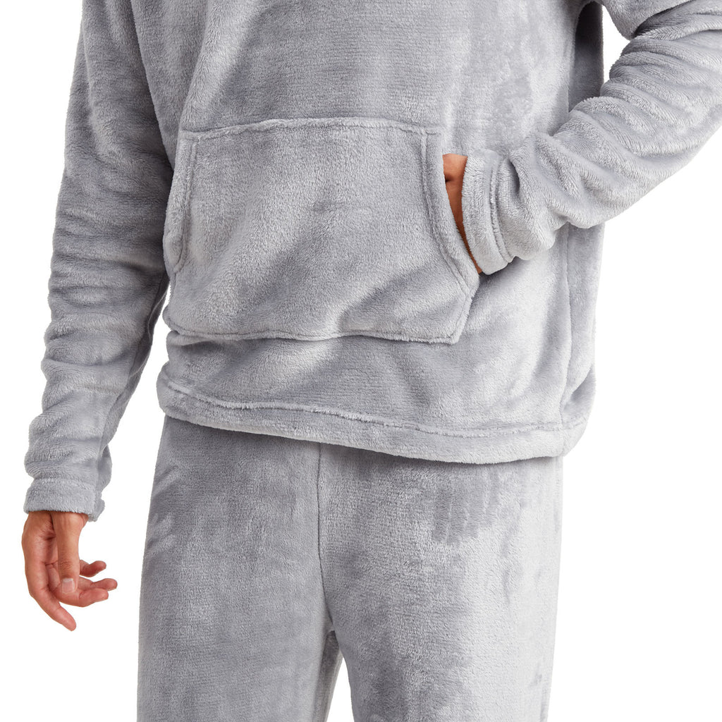 Grey Cheap Fluffy Pjs Pajama Sets Mens Furry Pyjamas Fleece