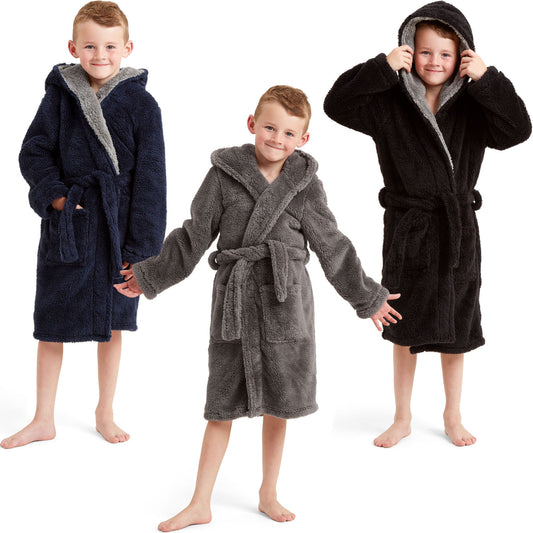 Kids Super Soft Fleece Bathrobe - Navy Blue Fluffy Dressing Gown For Boys & Girls Ages 2-13 (New With Tags)