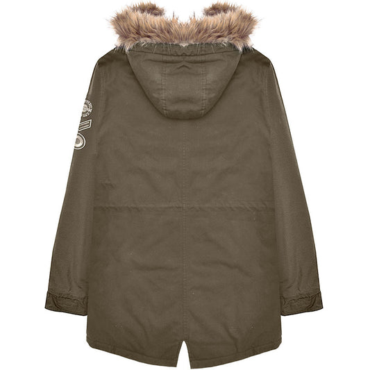 Lambretta Sherpa Lined Faux Fur Hooded Parka Jacket Khaki