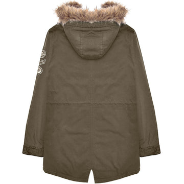 Lambretta Sherpa Lined Faux Fur Hooded Parka Jacket Khaki
