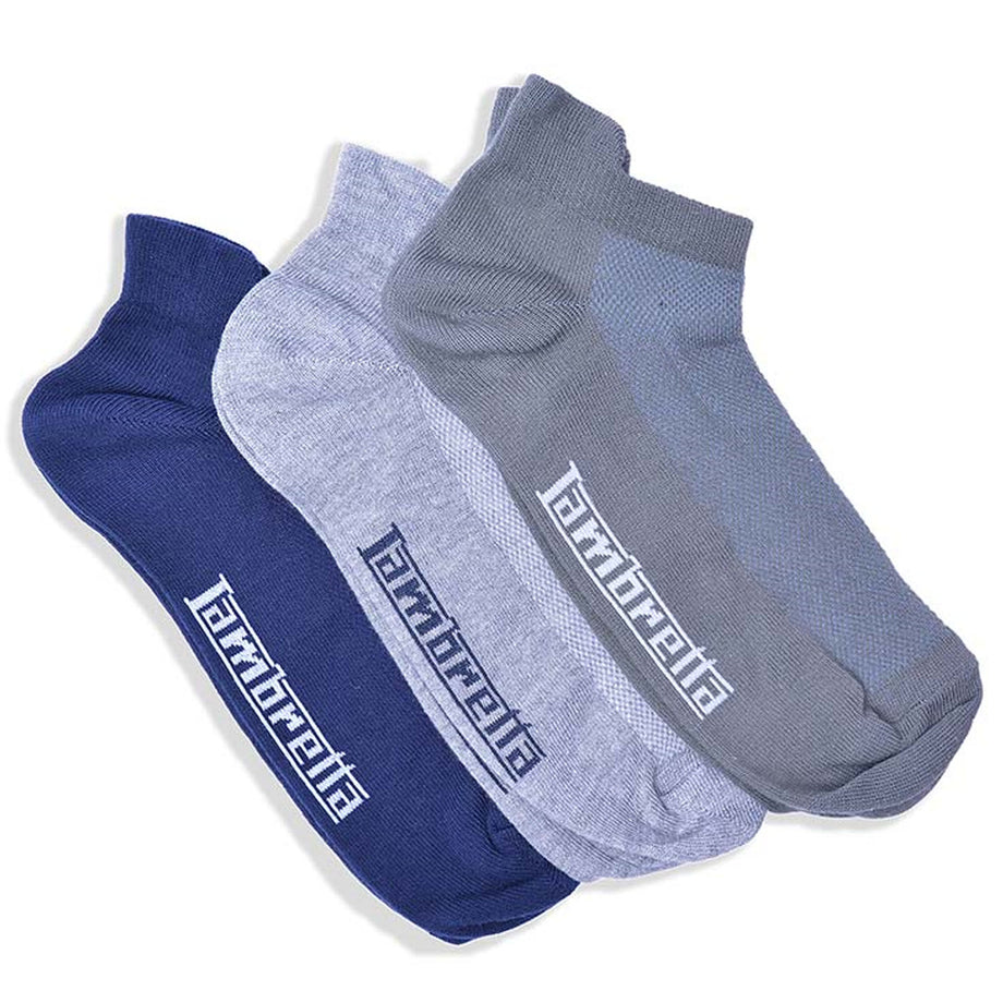 Lambretta Mens Pack Ankle Trainer Socks Navy/Khaki/Grey