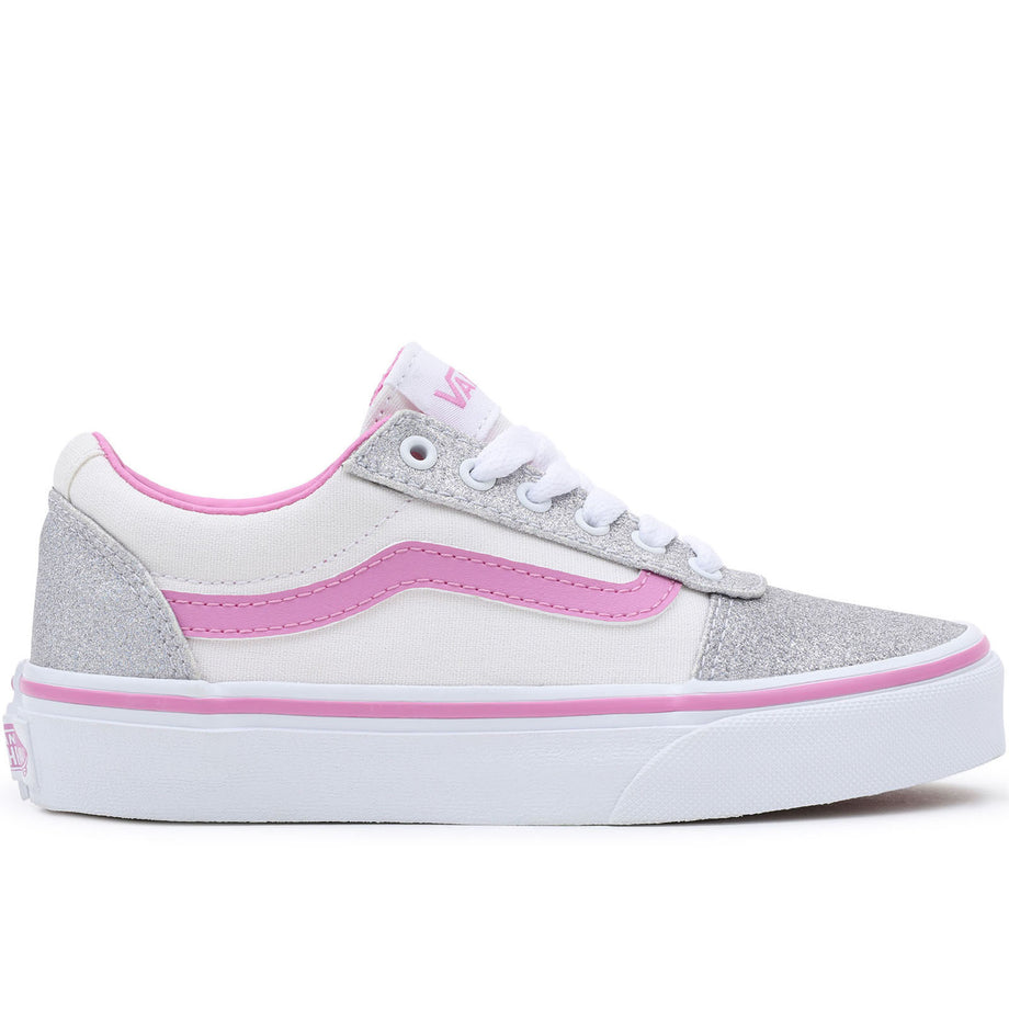 Vans Kids Ward Low Rise Glitter Canvas Trainers Pink White Avenue 85