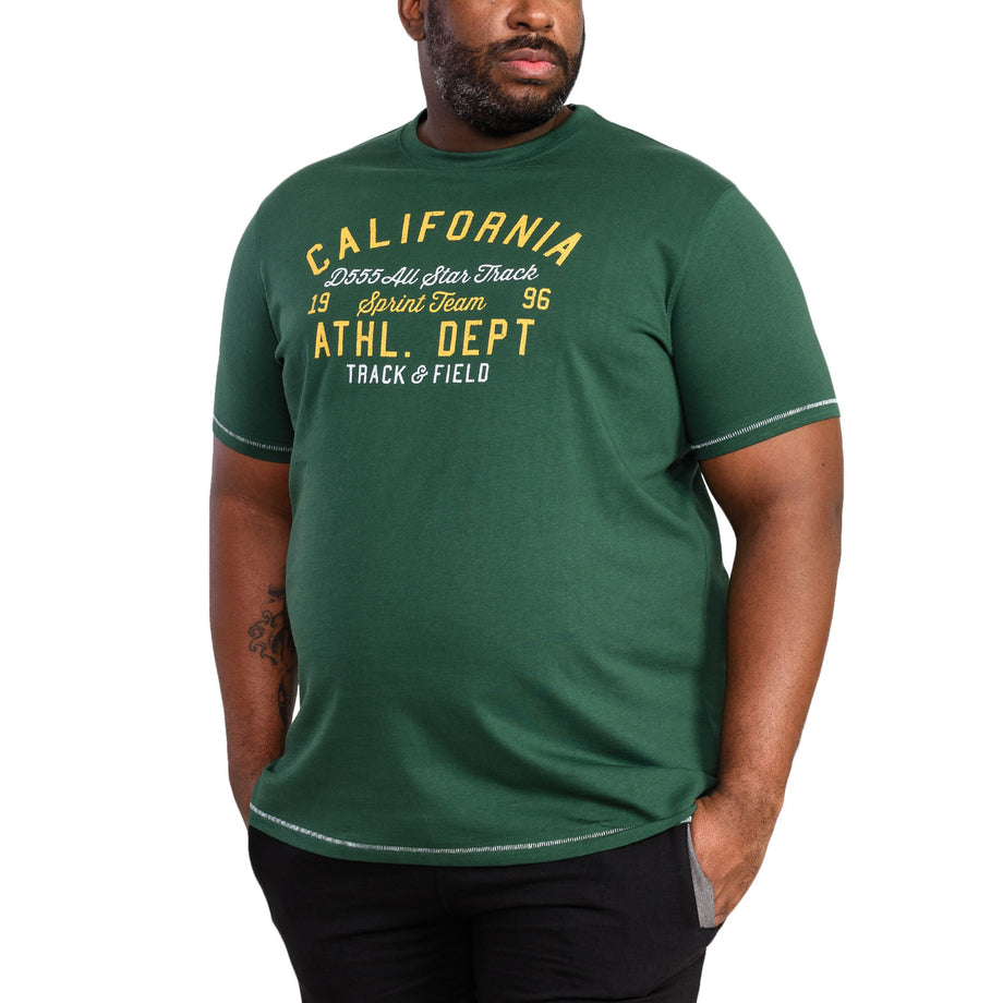 D555 Mens Parnwell Big Tall California Print T Shirt Green Avenue 85