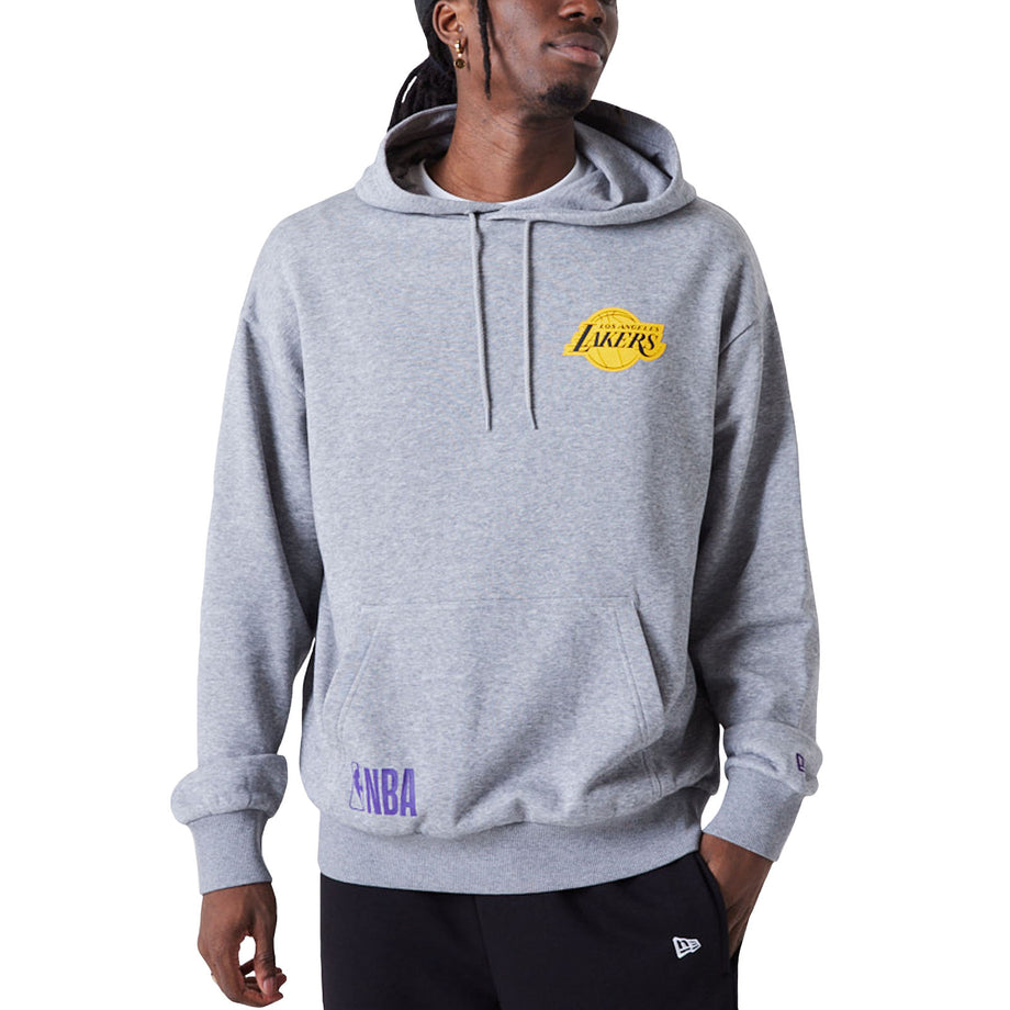 New Era Mens Los Angeles Lakers NBA Half Logo Oversized Hoodie Grey Avenue 85