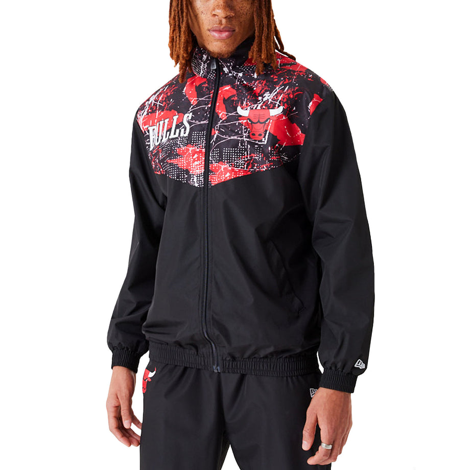 New Era Mens Chicago Bulls All Over Pattern Panel Track Jacket Black Avenue 85