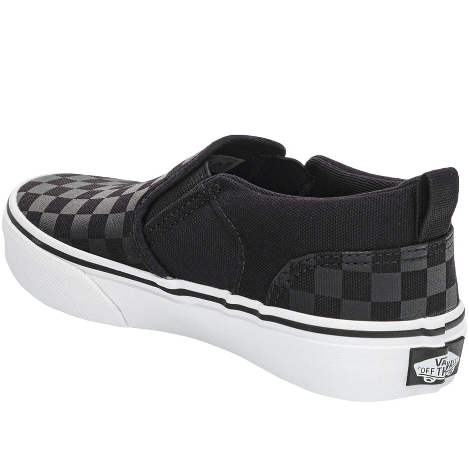 Vans Kids Asher Slip On Checkered Low Rise Trainers Black Grey