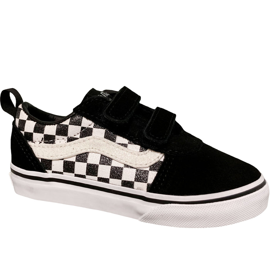 Vans Kids Ward V Low Rise Canvas Checkerboard Trainers Black Glitter